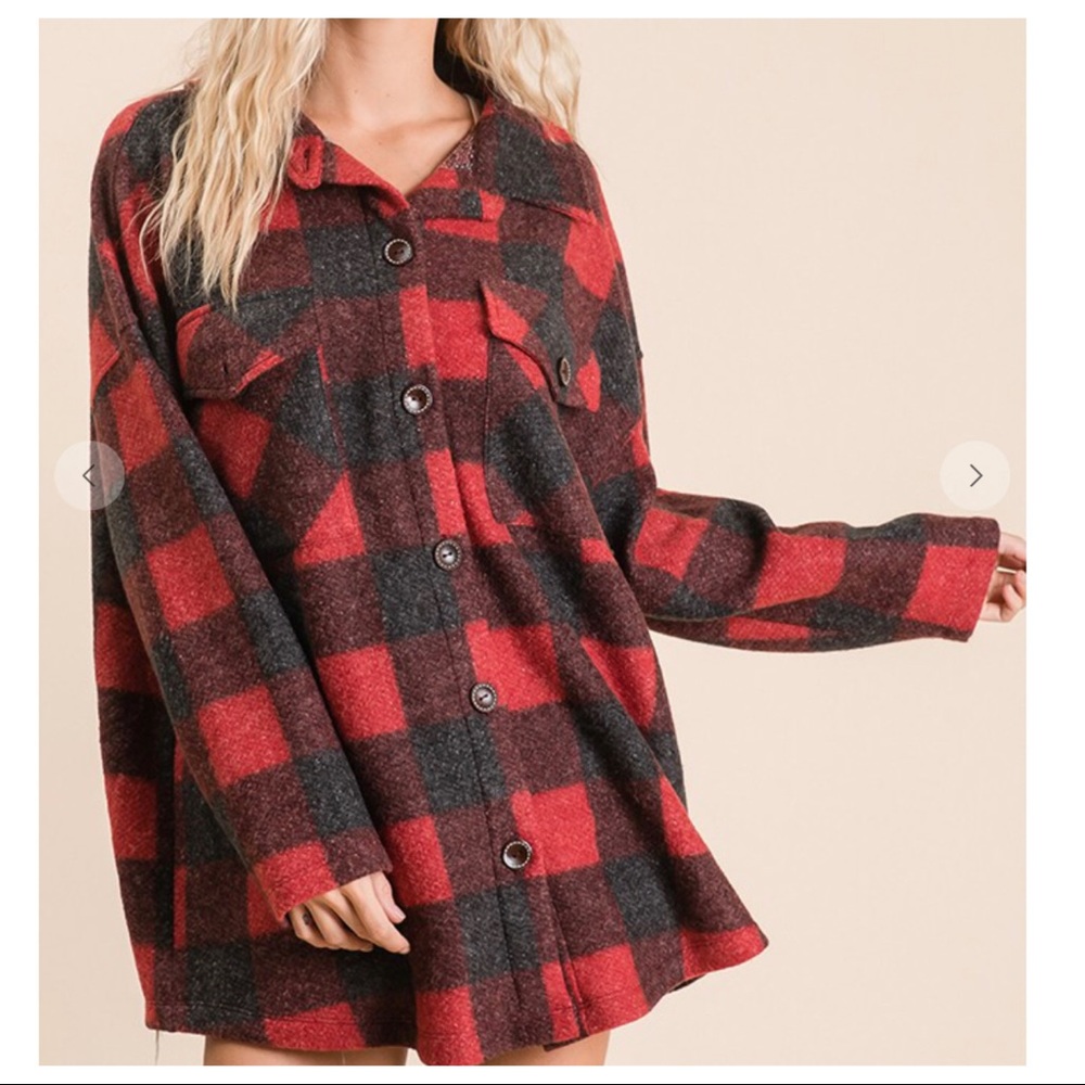 It’s All About The Buffalo Red Plaid Shacket Check Print Shirt Top Jacket - Picture 7 of 7
